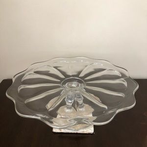 Vintage 40’s Indiana Glass teardrop design clear glass cake stand pedestal 11”